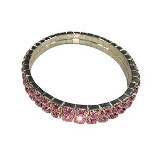 Vintage Pink Rhinestone Stretch Bracelet With Gold-Tone Setting